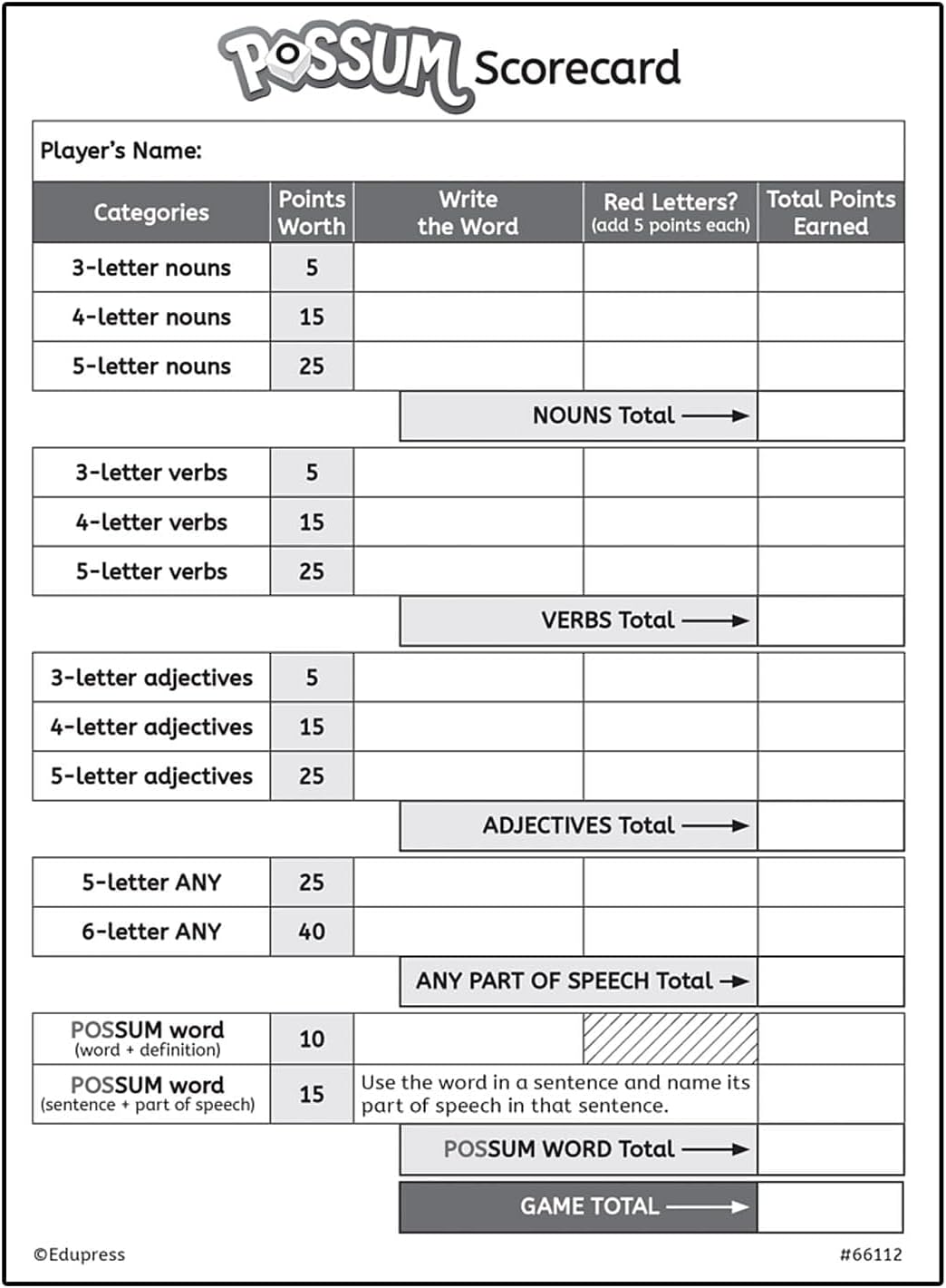 Teacher Created Resources Possum Dice Game (EP66112) - Image 4