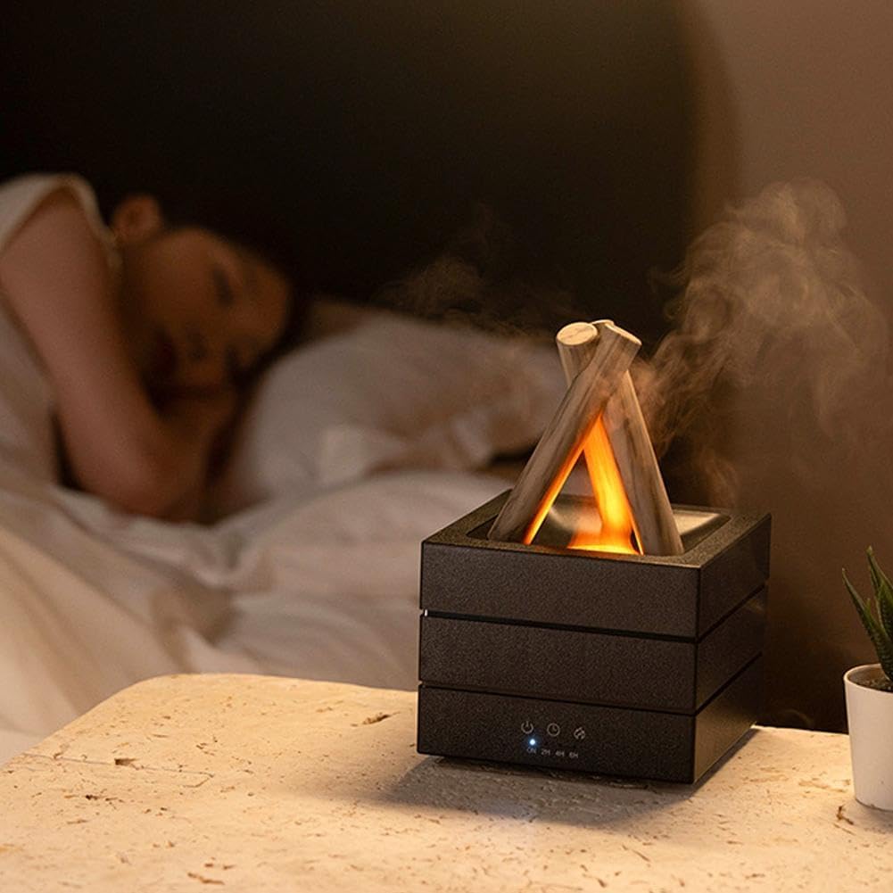 Flames Humidifier Essential Oil 280ML Humidifier with Essential Oil, Difusor de Aromas Para Casa, with 7 Colors Light, Timer & Auto-Off for Bedroom Living Room Office (Wood)