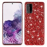 Yobby Glitzer Rot Hülle Kompatibel mit Samsung Galaxy A51 5G Schutzhülle Kristall Strass Diamant Glänzend Handyhülle Hart PC Schale + TPU Bumper Stoßfest Tasche [Kostenlos Handy Ständer]