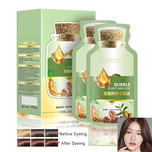 Vista 21 de Tinte natural para el cabello, nuevo tinte botánico de burbujas para el cabello, 0.7 fl oz, 10 paquetes/caja, marrón castaño, extracto de planta
