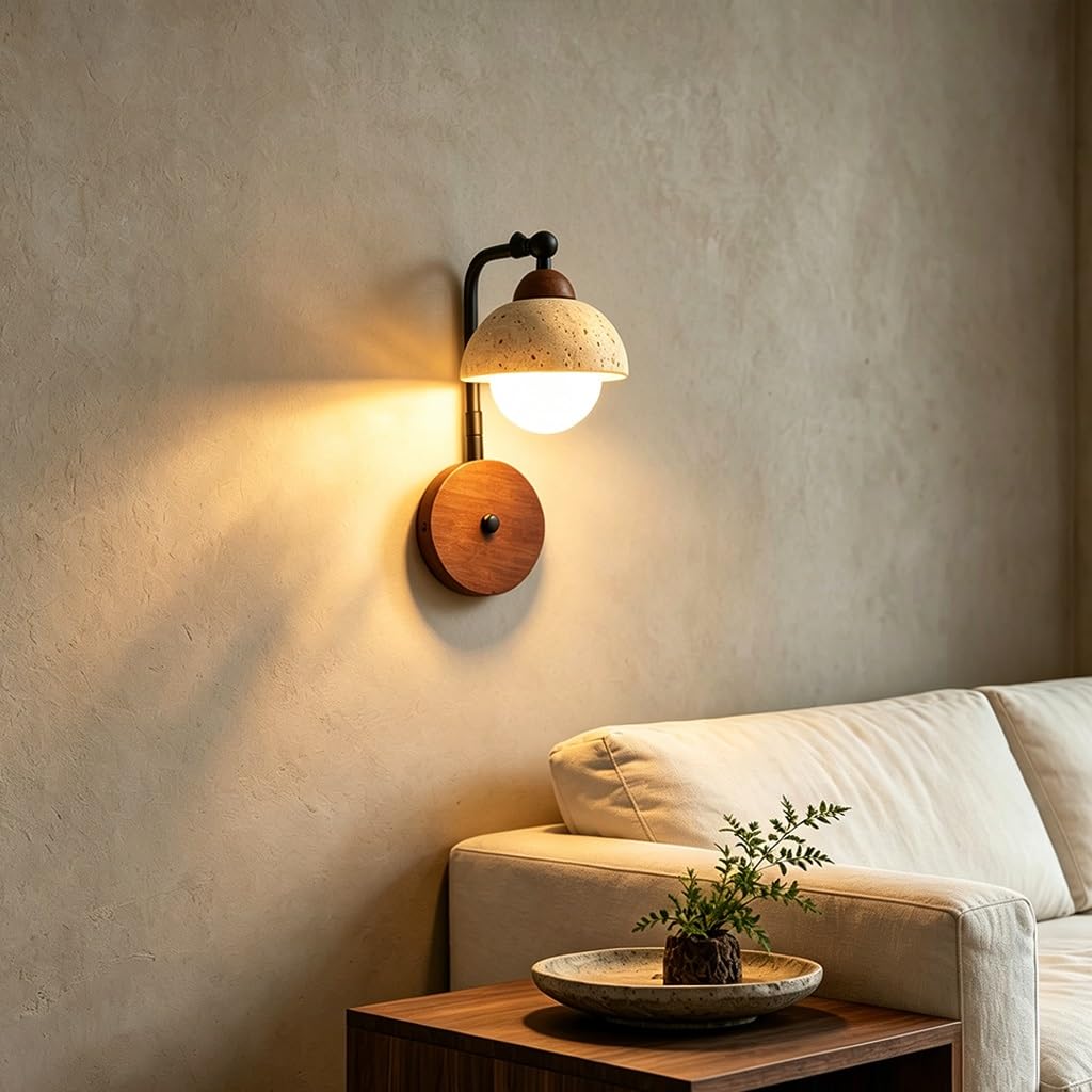 Lámpara De Pared 9W Wabi-Sabi, Travertino Amarillo Estilo Japonés | Casquillo G9 Lámpara Madera, Para Dormitorio Aplique Casas Campo Apartamentos Cuarto Baño Salón Comedor Entrada Pasillo