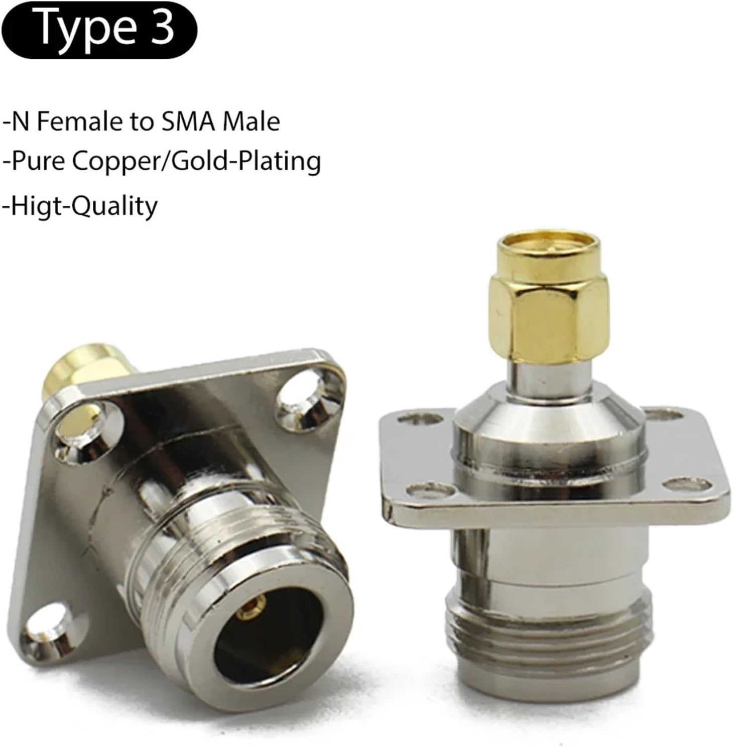 N SL16 to SMA Type Connector Male Female Coaxial Adapter 4 Hole Flange Panel Transmission Jack Plugs Straight Converter(Type3,4PCS)