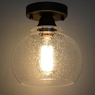 VILUXY Glass Ceiling Light Mini Black Semi Flush Mount Ceiling Light Industrial Seeded Glass Round Light Fixtures Ceiling for Hallway Entryway Kitchen Dining Room Laundry Room