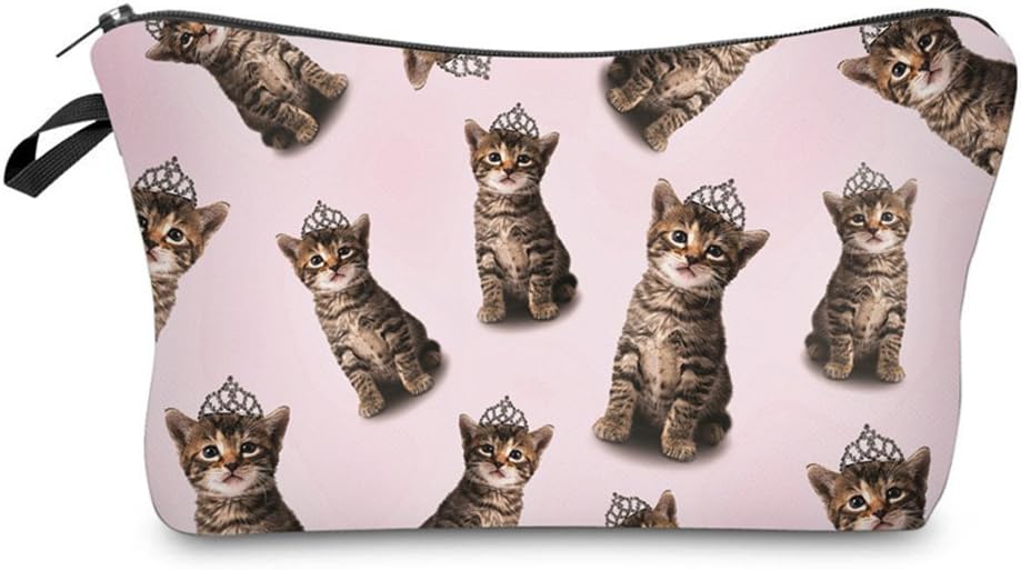 IBuyi Cosmetic Bag for Women, Adorable Makeup Bags Small Travel Waterproof Toiletry Storage Pouch Organiser For Purse Handbag (Crown Cat)