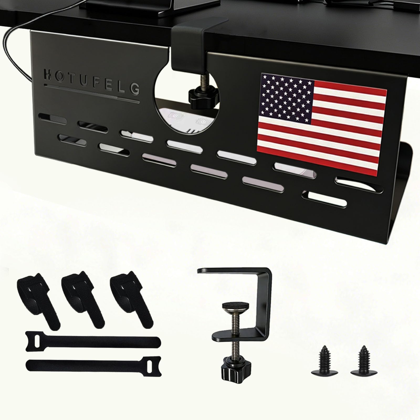 13.7in /35cm Under Desk Cable Management Tray, Drill or Clamp Mount