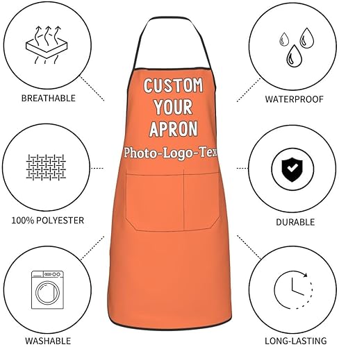 Miniatura 7 de Delantales personalizados para adultos, delantal personalizado con logotipo de foto, delantal impermeable con 2 bolsillos