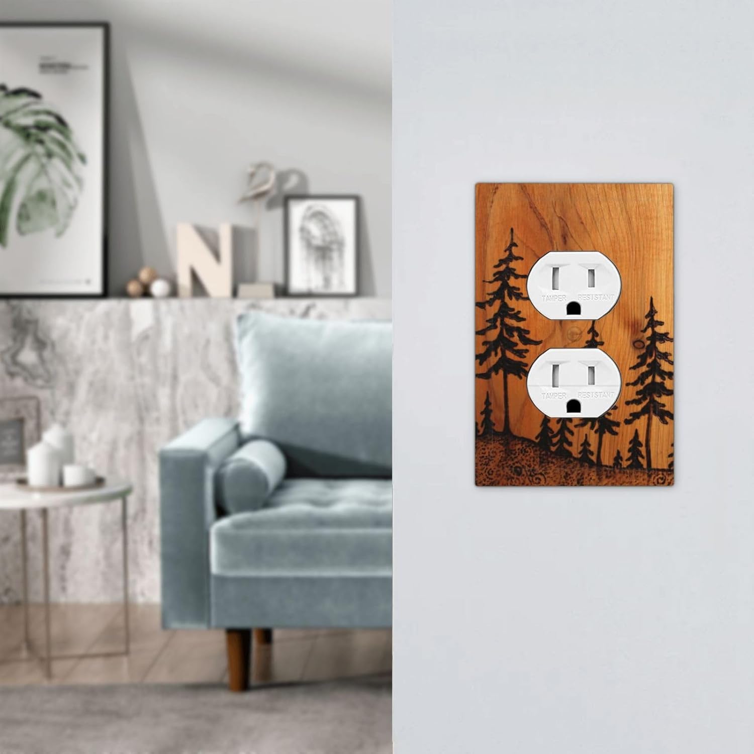 Farm Mountain Country Wood Forest Pine Tree Wooden Woodland 1-Gang Duplex Receptacle Wall Plate Jumbo Electrical Outlet Cover Decorative Jumbo Size Decorator Light Switch Faceplate Plug Socket Cover