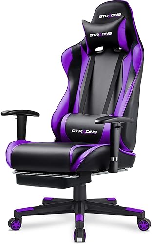 Miniatura 1 de GTRACING Silla de juegos con reposapiés, silla ergonómica de escritorio para juegos de computadora, silla reclinable, ajuste de altura del asiento,