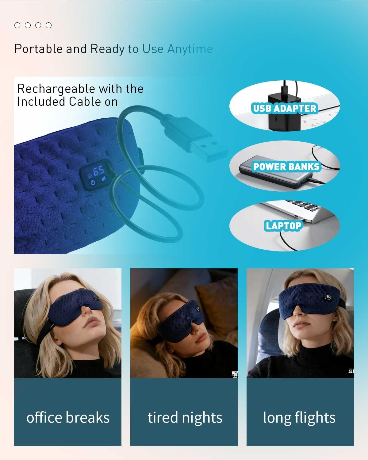 Cordless Heated Eye for Dry Eyes with 6 Timers | 35-65℃ Stepless Precision Warm Eye Compress 1500mAh | Washable Heating pad for Eye Care,Navy
