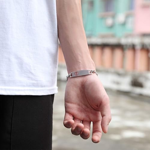 Miniatura 5 de BBX Jewelry, pulseras médicas con grabado gratuito para mujeres, pulseras de identificación de alerta, cadena Figaro, identificación médica para