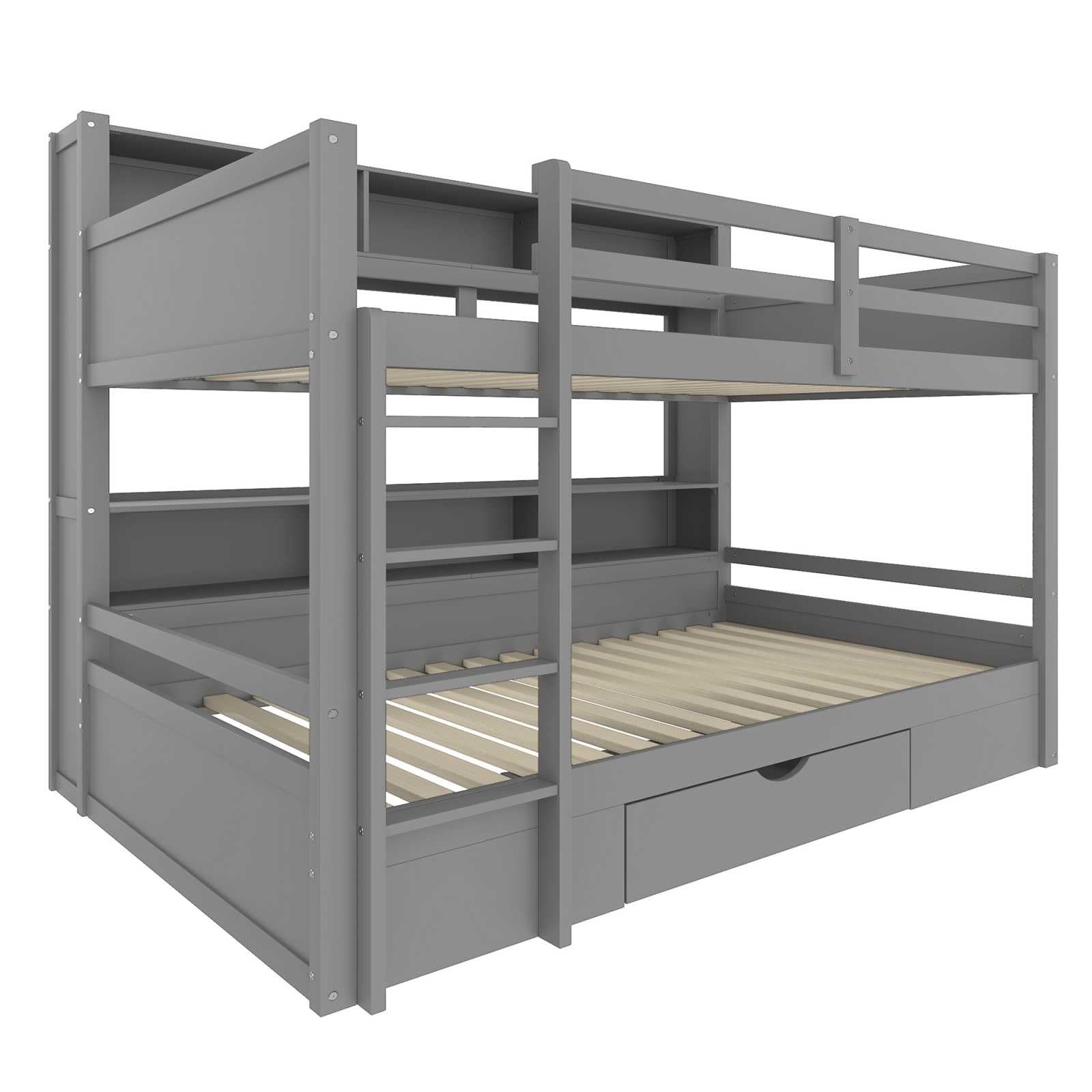YEHTOKHOME Lit superposé Moderne 90x200cm avec tiroirs et escaliers, Multifonctionnel lit en Bois avec Compartiments de Rangement et Garde-Corps(sans Matelas) (Gris)