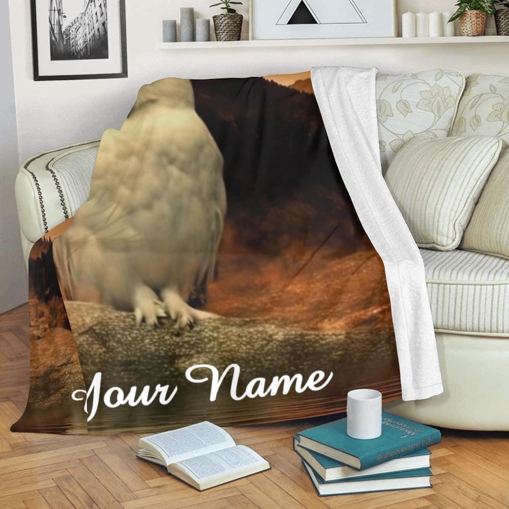 Custom Blanket with Name Text,Personalized Owl Animal Super Soft Fleece Throw Blanket for Couch Sofa Bed (50 X 60 inches)