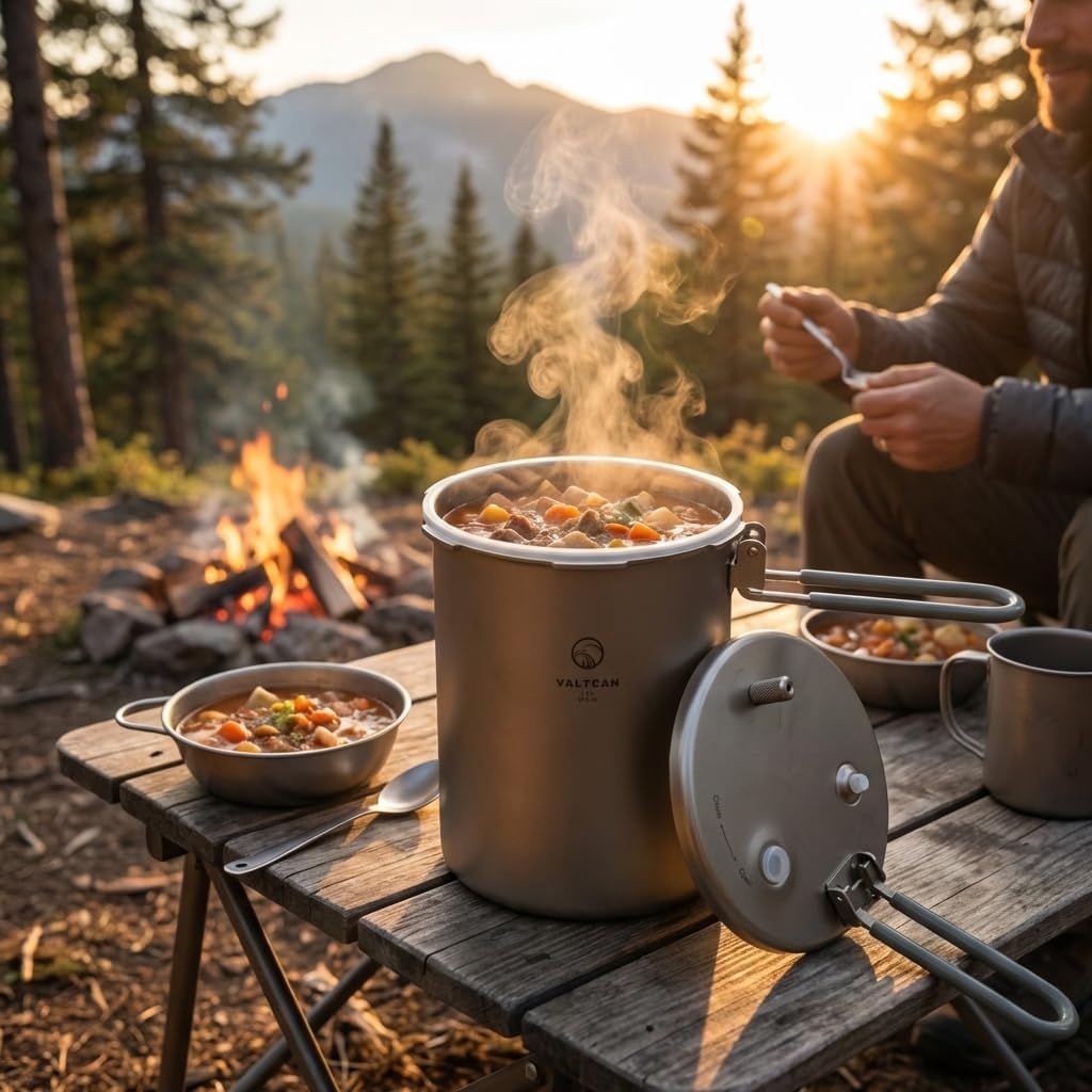 Valtcan Titanium Pressure Cooker Pot 1800ml Camping PFAS-Free No Coating Grade 1 Ultralight Rice Cooker with Locking Lid for Backpacking, High Altitude Cooking, Open Fire & Home