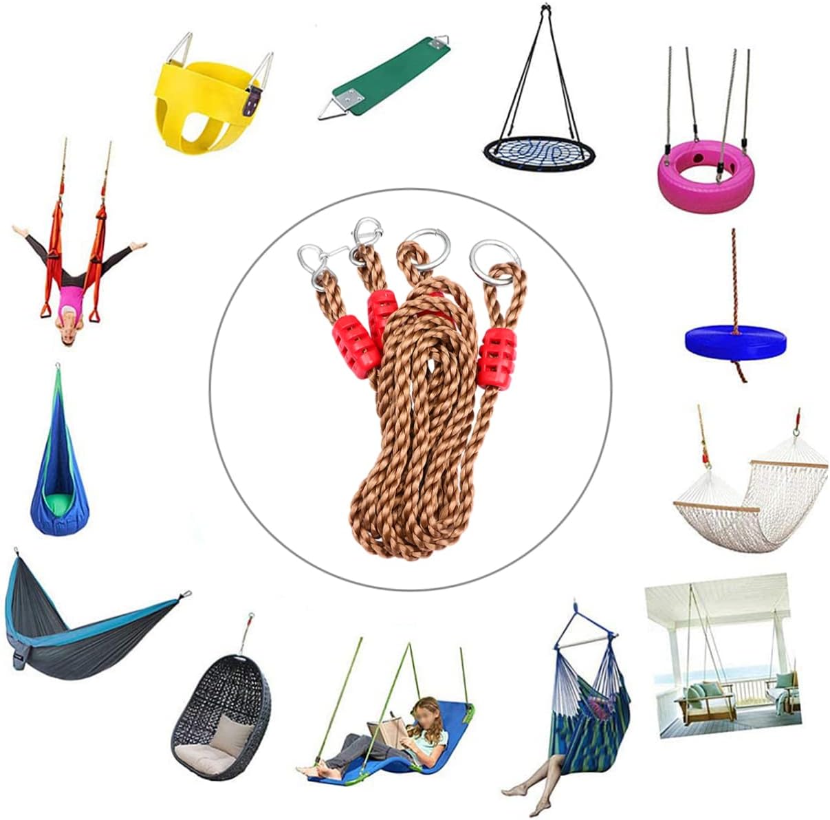 BESPORTBLE 6pcs Tree Swing Hanging Kit Nylon Rope Swing Strap Adjustable Accessories for Random Color