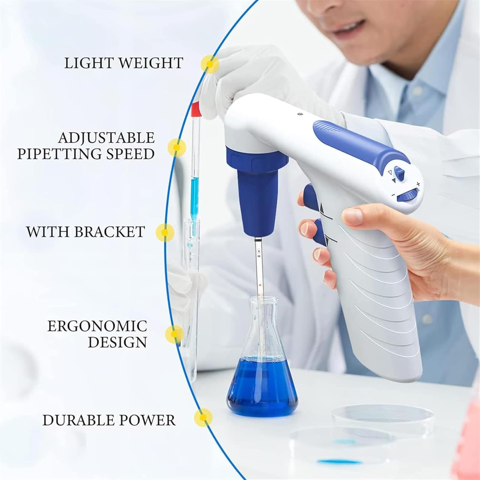 Controlador de pipeta eléctrico, llenador de pipeta motorizado automático, rango de volumen ajustable de 0,1 a 200 ml, pipeteador automático con pantalla LCD