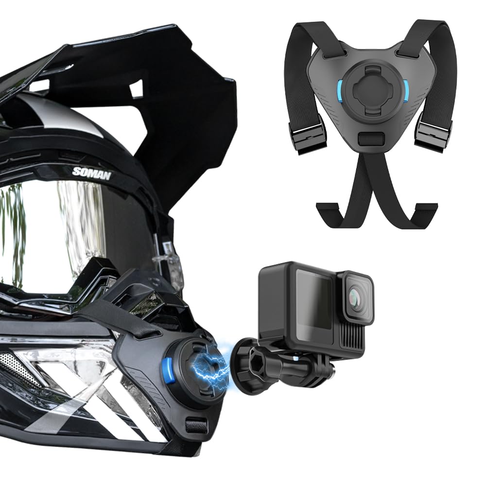 SUREWO Magnetic Quick Release Motorcycle Dirt Bike Bicycle Strap Holder Clamp Mounts Compatible with Go Pro Hero 13,12,11,10, 9, 8, 7,DJI Osmo Action