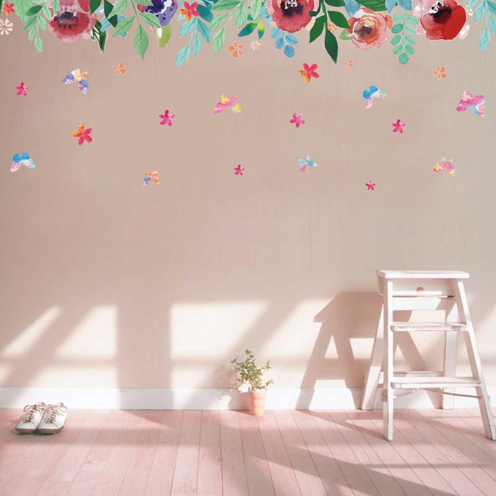 BIBITIME Beautiful Flower Wall Decal for Living Room Porch Nursery Couple Bedroom Vinyl Sticker Kids Room Decor Vinyl Mural (Reference, Beautiful Leaves Flower)