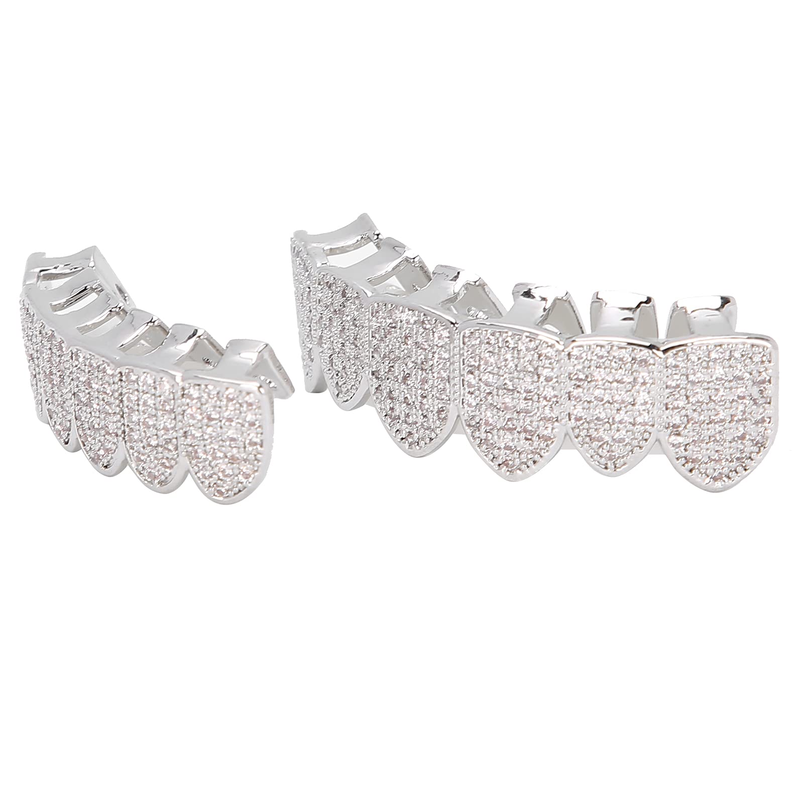 lyrlody Zahnschmuck Zahnschiene Zahnspange Zahnklammer aus goldbeschichtetem Kupfer wiederverwendbar geruchlos mit Pinzette und Fixierwachs für Halloween Hip Hop Partys (SILVER)