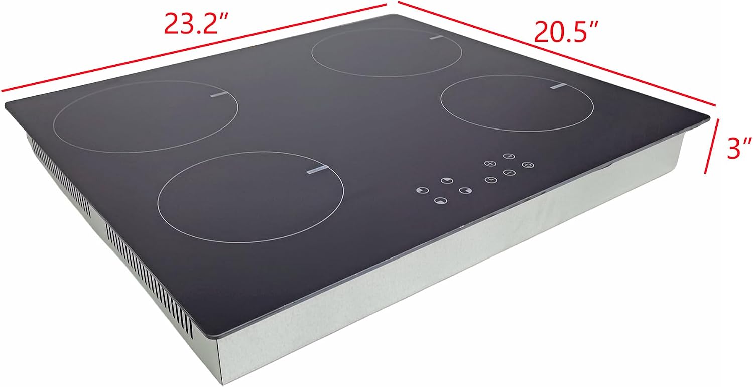 23 X 20.5 X 3 Inchs 4 Burner Electric Cooktop, 220V 2000W Induction Cooker, Sensor Touch Electric Cooktop Digital Ceramic Black Crystal Panel,Safety Lock 18757-Indaction Cooktop