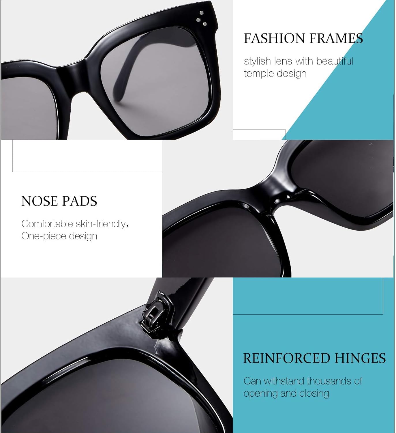 Frienda 6 Pairs Oversized Sunglasses Vintage Retro Square Frame Sunglasses with Flat Lens and 3 Pieces Glass Cloths - Image 2