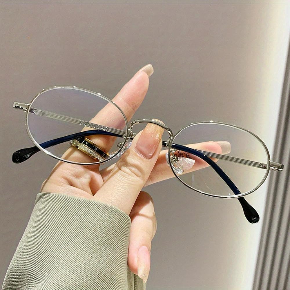ZBDZSW Metalowe okulary w małej ramce Vintage Artystyczne metalowe okulary w małej owalnej ramce Ekskluzywne okulary dla mężczyzn i kobiet