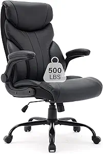 GAOMON Big and Tall Office Chair 500lbs, Wide Seat Home Office Chair, Ergonomic Executive Office Chair, High Back Computer Desk Chairs, Rolling Swivel Pc Chair With High Back & Flip-Up Armrests, Black