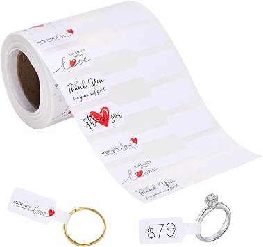 joycraft 500Pcs Jewelry Price Tags Stickers, 4 Styles Jewelry Self Adhesive Label Roll, White Thank You Price Identification Stickers for Ring, Necklace, Bracelets, Earring Display