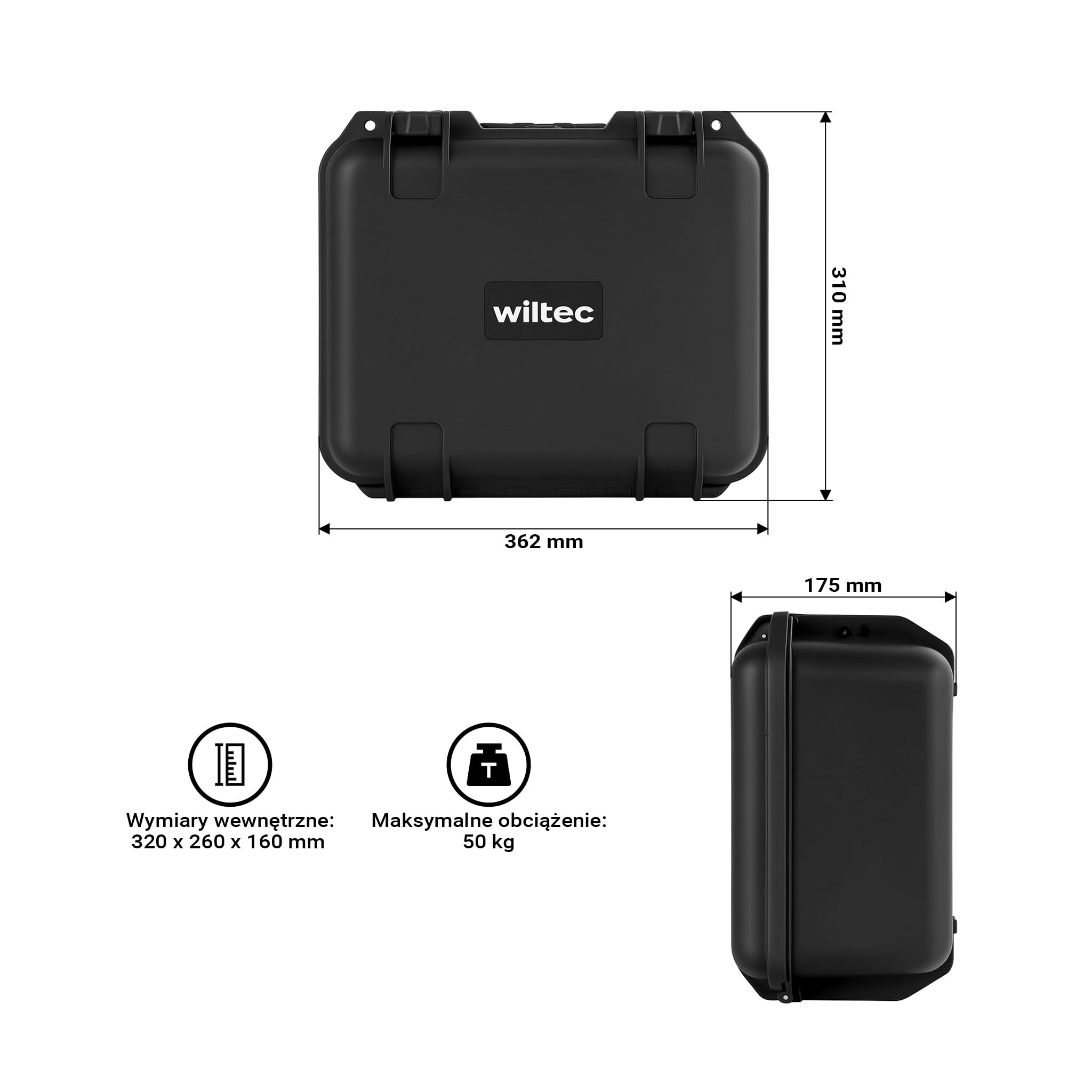 Wiltec Walizka uniwersalna 36,2 x 31 x 17,5 cm z pianką, wodoodporny kufer z PP i włókna szklanego do transportu sprzętu wrażliwego