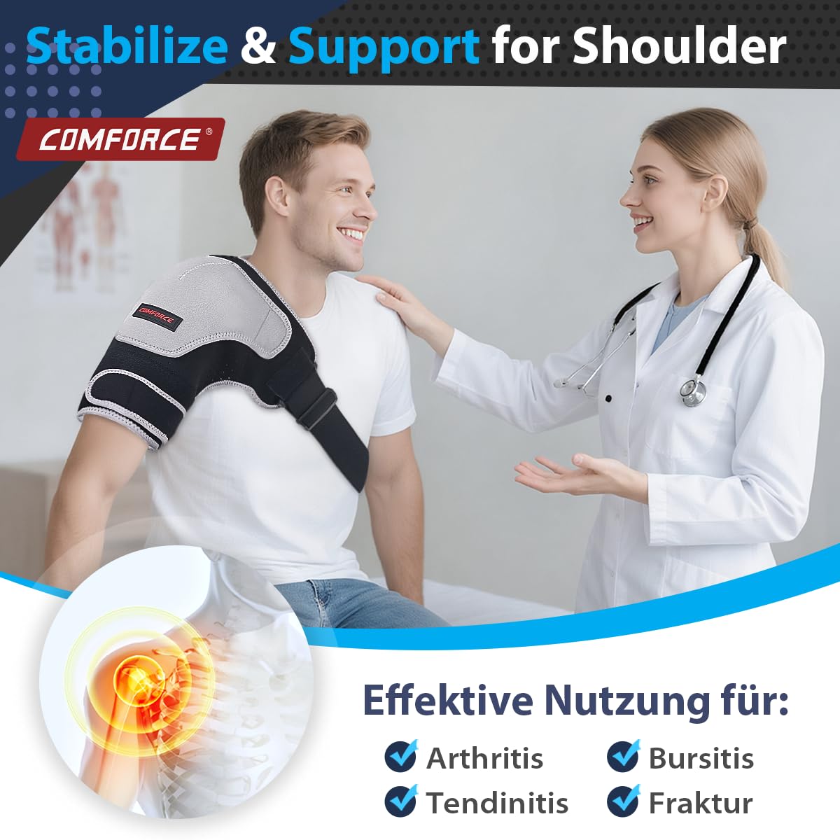 Schulterbandage Rechts & Links für Frauen & Männer, Schulterbandage am rahmen mit Compressionsunterklade für Schulterverletzungen, Sports, Schulterstütze bei Verrenkungen（30-44‘’）
