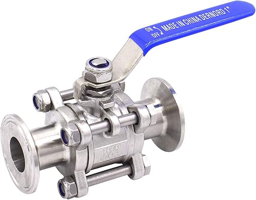 DERNORD Válvula de bola sanitaria de 1 pulgada para trébol de tres abrazaderas de 1.5 pulgadas, acero inoxidable 304, revestimiento de PTFE,