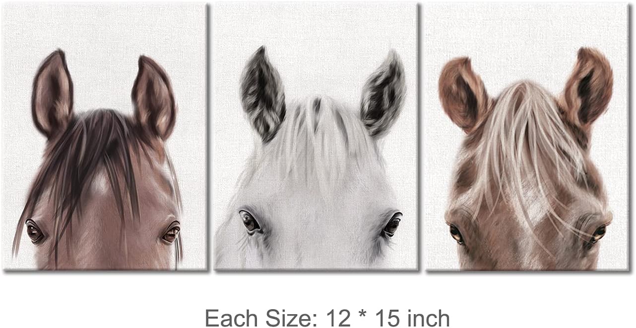Horse Wall Art Decor Set of 3 Modern Animals Horse Canvas Painting Pictures Framed Horses Canvas Prints Artwork Ready to Hang for Home Office Decoration (12x15 Inch)