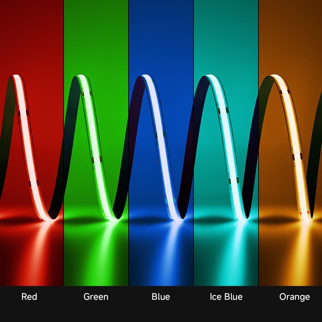 BTF-LIGHTING FCOB COB LED Strip Ice Blue Color 480LEDs/m 16.4FT DC12V Flexible High Density Uniform Light 8mm Width Bright Dimmable for Home Indoor Decor(No Adapter or Controller)