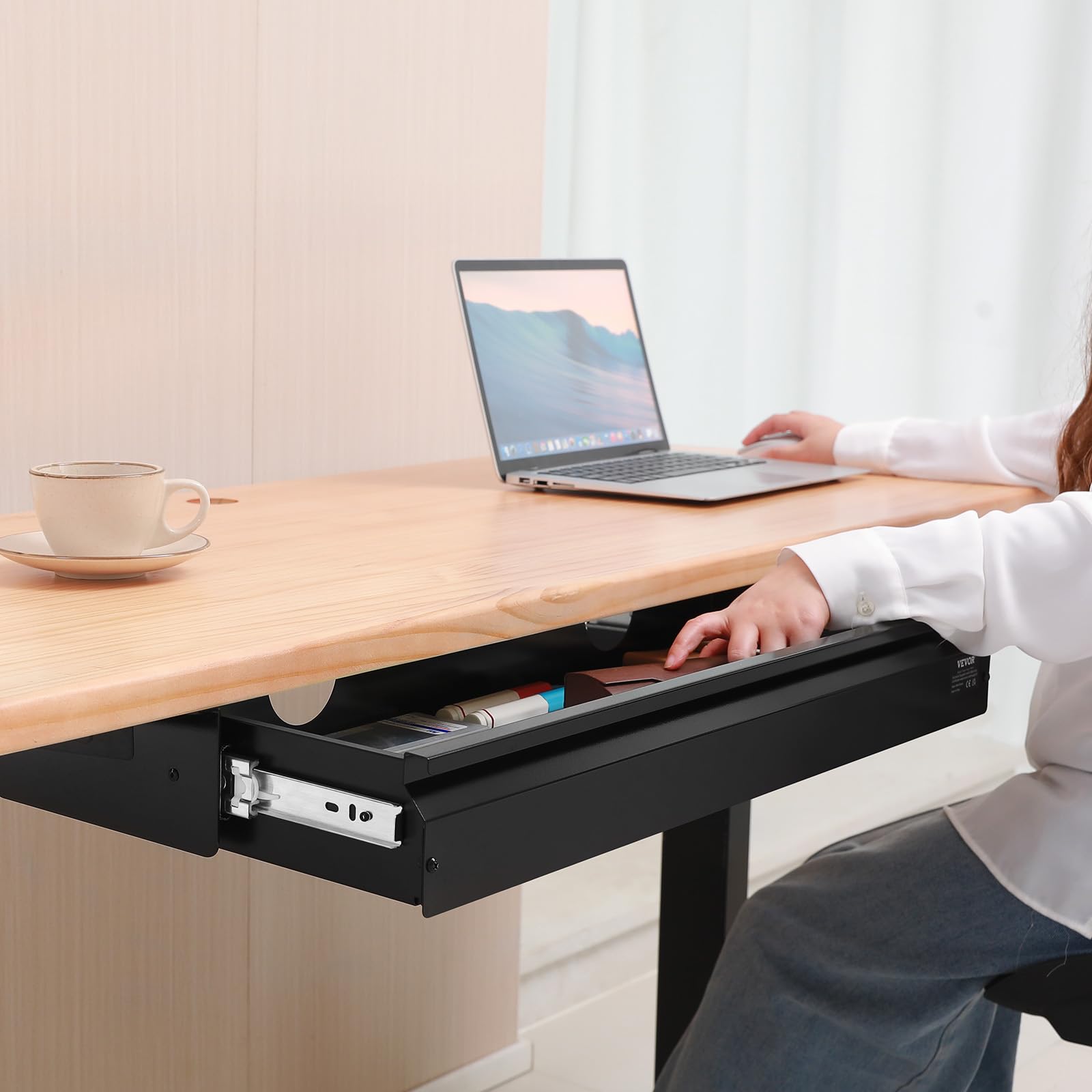 VEVOR Untertisch Schublade 840x240x107mm, Unterbau Schreibtisch, versteckter Schreibtisch-Aufbewahrungs-Organizer, Bleistiftschublade unter dem Tisch für Sitz- & Steharbeitsplätze im Büro & zu Hause