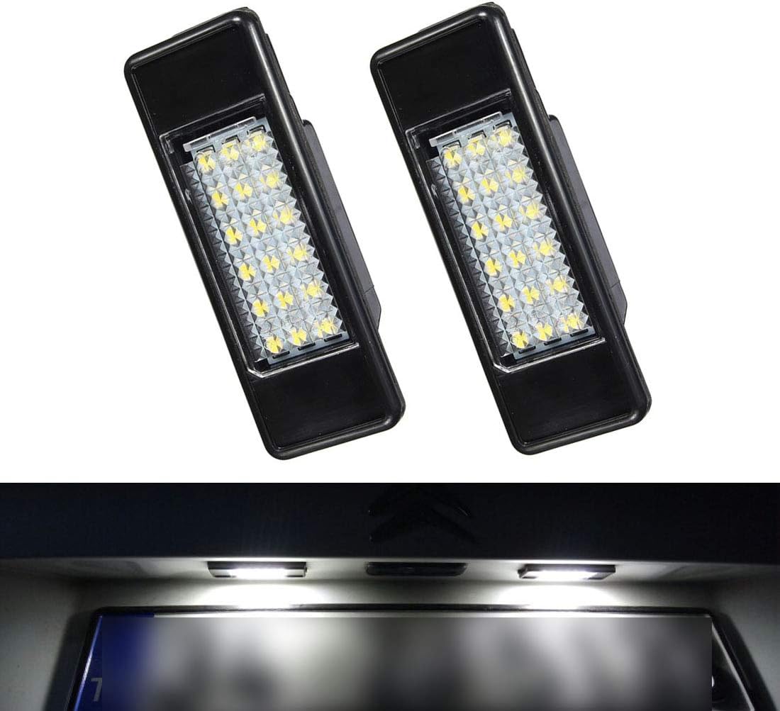 2pcs LED License Plate Light, Canbus Error Free White 6000K 18SMD LED Light for Peugeot 106 1007 207 307 308 3008 406 407 508 806 Citroen C2 C3 C4 C5 C6 DS3