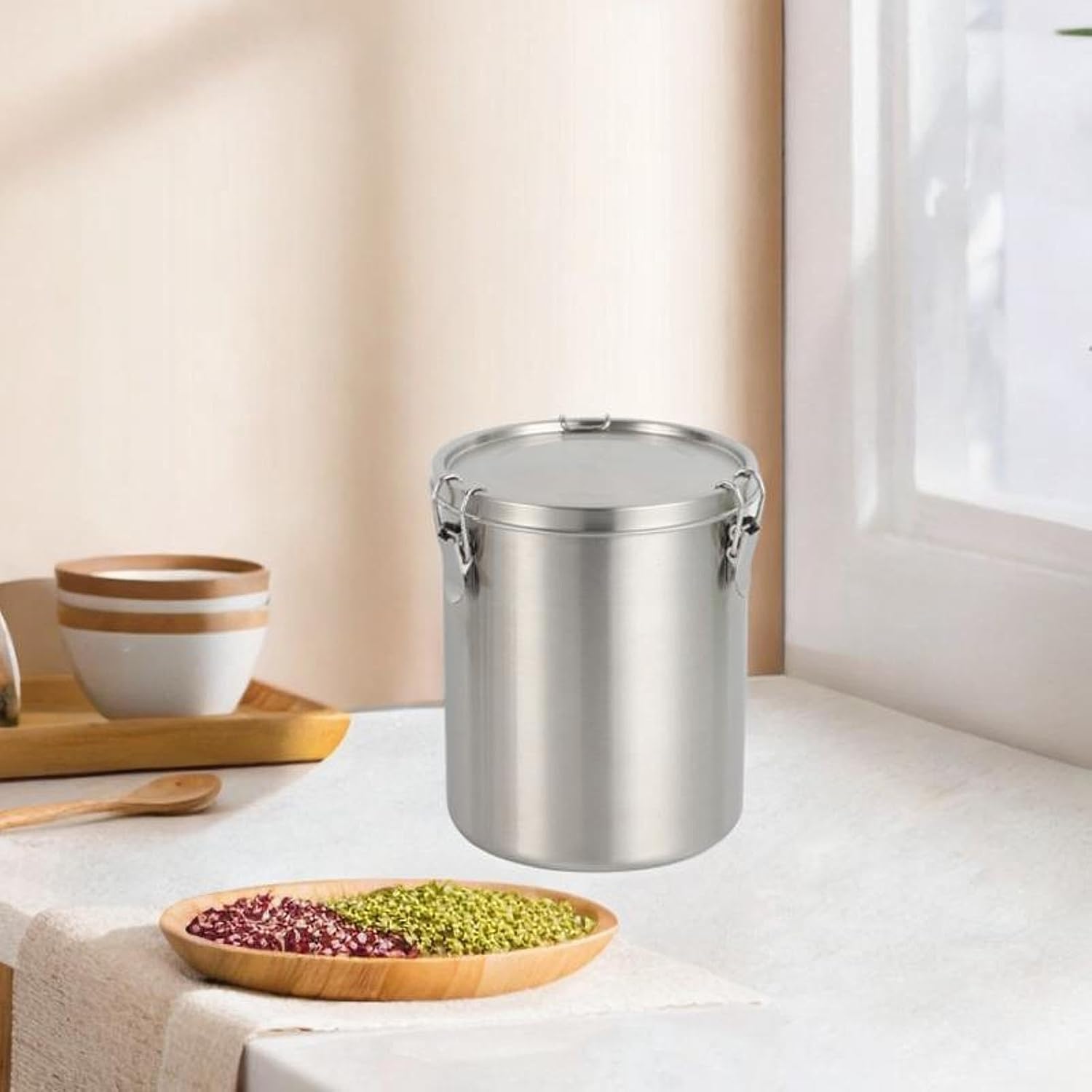 Przechowywanie ziaren kawy, gospodarstwo domowe, szczelny pojemnik na ziarna kawy, hermetyczny pojemnik do przechowywania muesli kuchennych, na sole i (2500 ml)