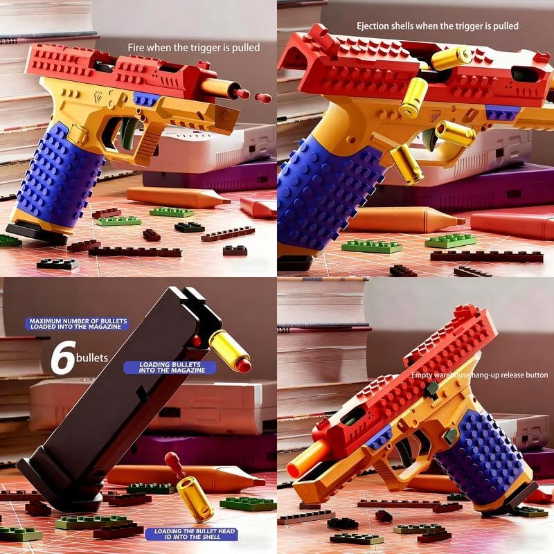 DIY Building Blocks Automatic Shell Ejecting Toy Gun Set，Blaster Fidget Gun with Display Stand。Compatible with Major Brands，Education Model Gifts for Christmas (2)