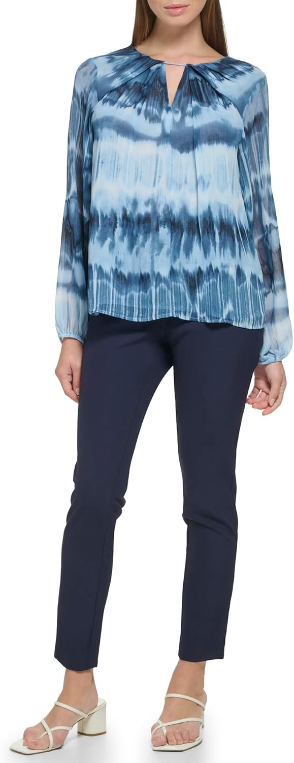 Calvin Klein Women's Essential Shirred Front Longsleeve Printed Blouse - Image 4