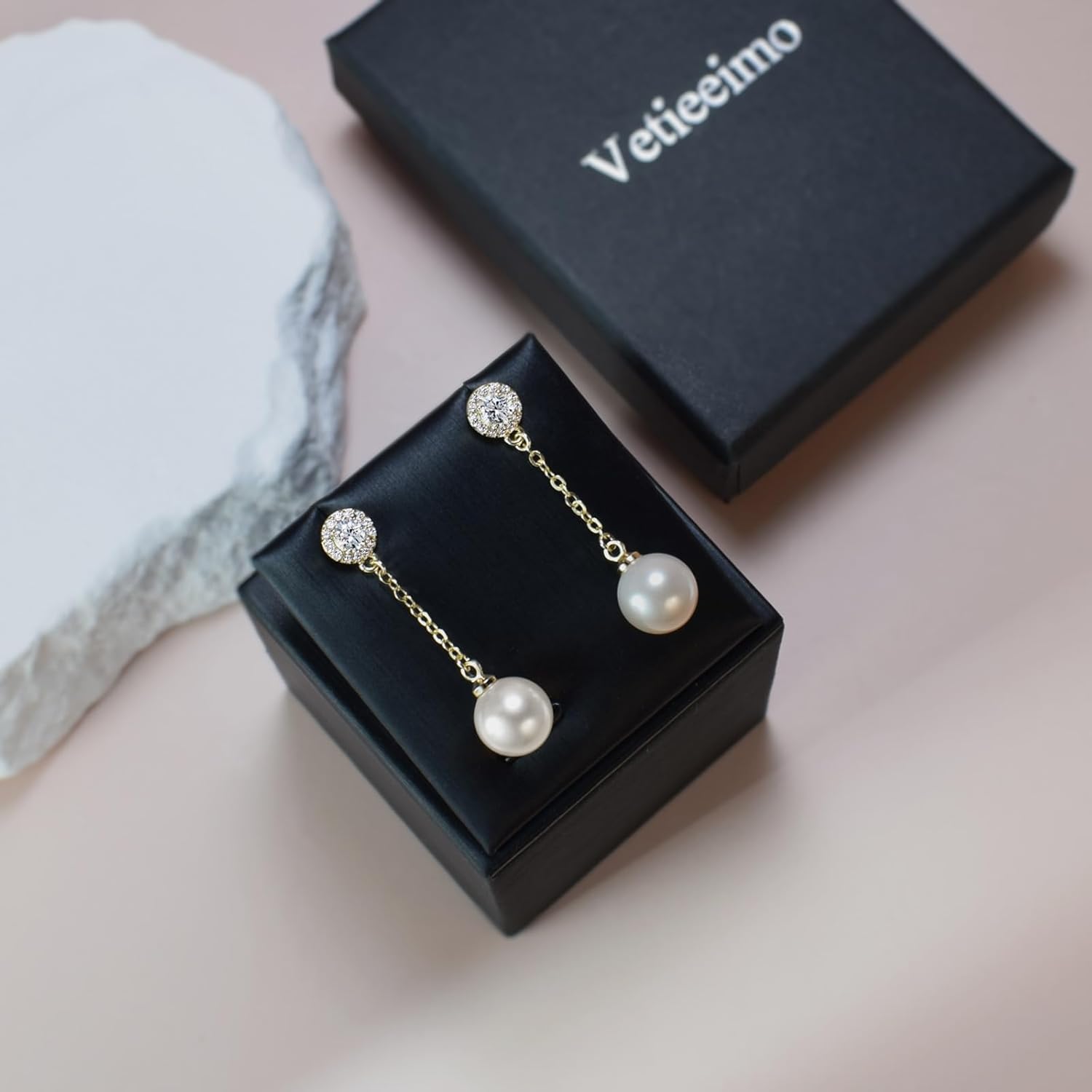 Elegant Imitation Diamond Pearl Drop Earrings Bride Bridesmiad Dangle Pearl Earrings for Women Wedding Party Everyday Wear - Image 6