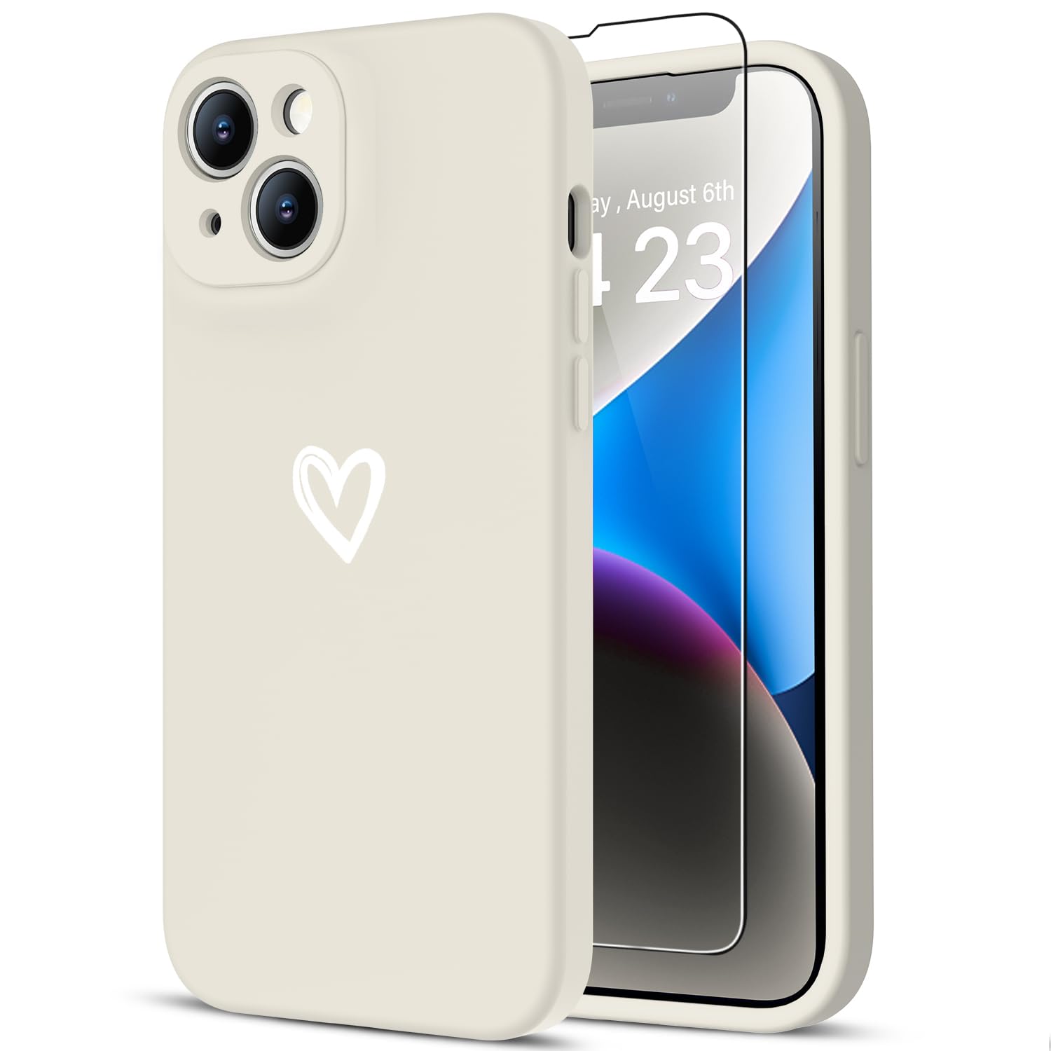 LUHOURI for iPhone 14 Case with Screen Protector - Wireless Charging Compatible - Enhanced Camera Cover - Protective Silicone Phone Case with Cute