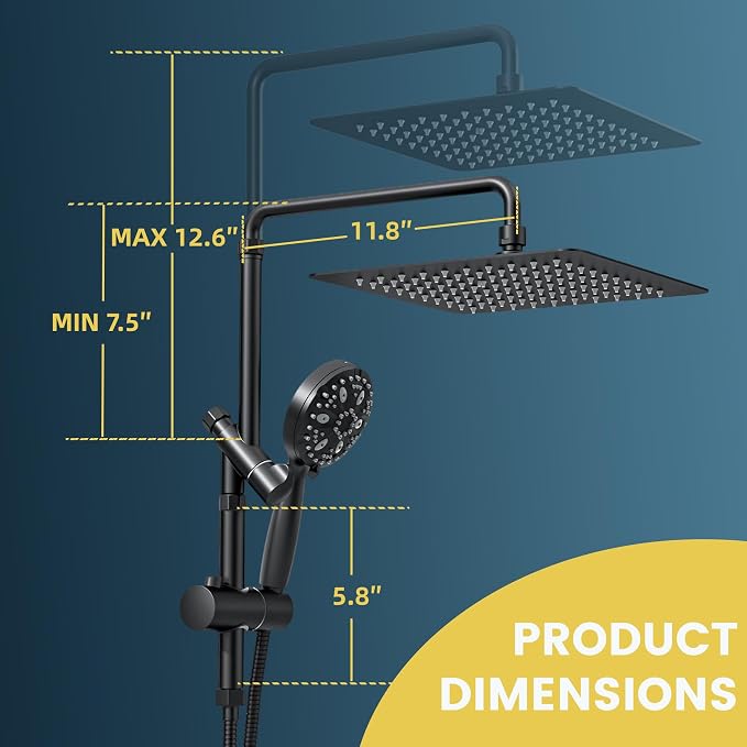 Regadera de lluvia de 10 pulgadas con rociador manual combinado, juego dual de regaderas con barra deslizante ajustable y manguera de acero inoxidable, altura ajustable miniatura 5