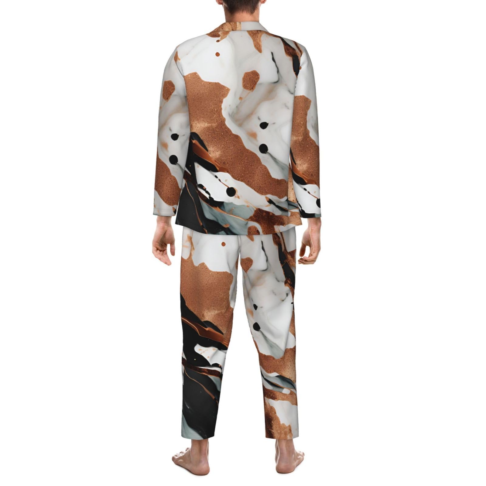 Herren-Pyjama-Set mit Marmor-Textur, Kupferspritzer-Druck, langärmelig, zweiteilig, Hauskleidung, bequeme Nachtwäsche, Nachtwäsche
