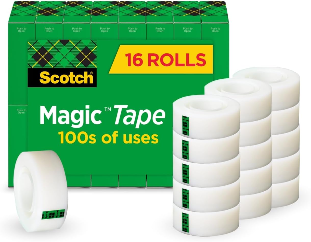 Scotch Magic Tape, 16 Rolls, Numerous Applications, Invisible, Engineered for Repairing, .75 x 2540 cm, Boxed (810K16)