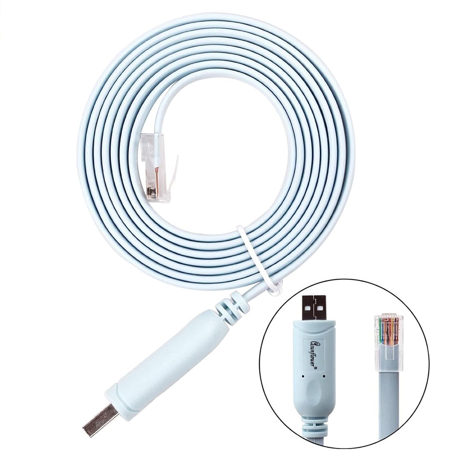 asunflower 6Ft Ftdi USB to Serial  Rs232 Console Rollover Cable for Routers - Rj45
