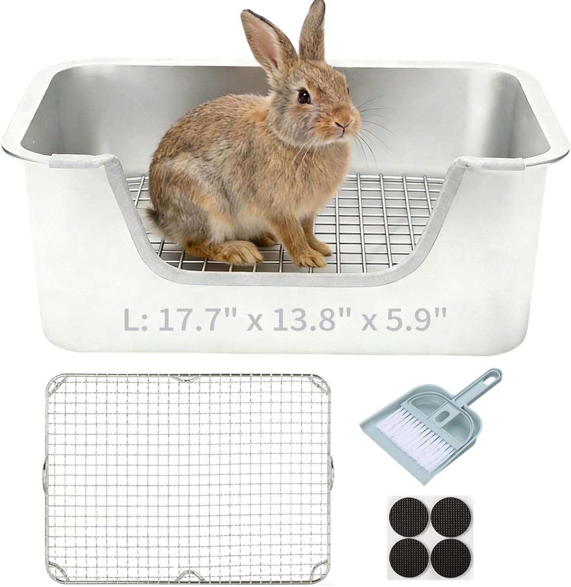 Stainless Steel Rabbit Litter Box – Large Bunny Litter Box with Grate, No Odor, Easy Clean Metal Rabbit Toilet for Indoor Cage