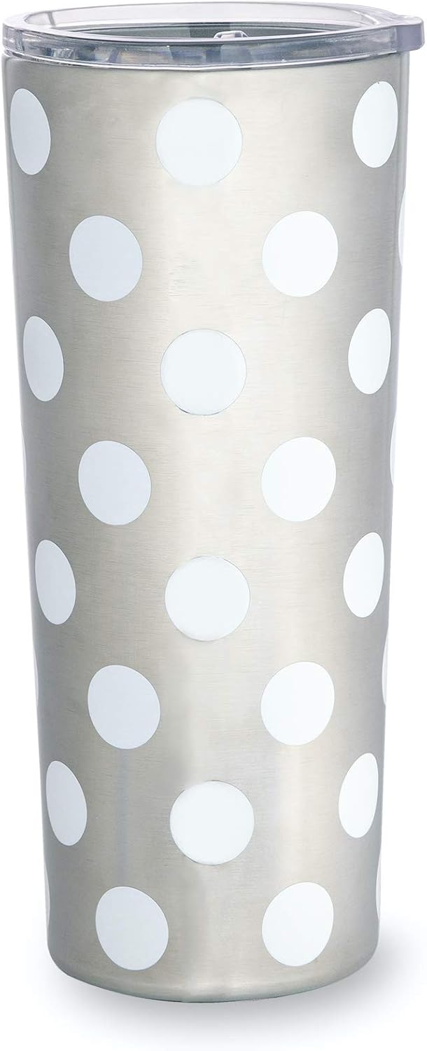 Kate Spade New York Cute Stainless Steel Mug, 24 Ounce Travel Tumbler, Double Wall Insulated Cup with Lid, White Dot