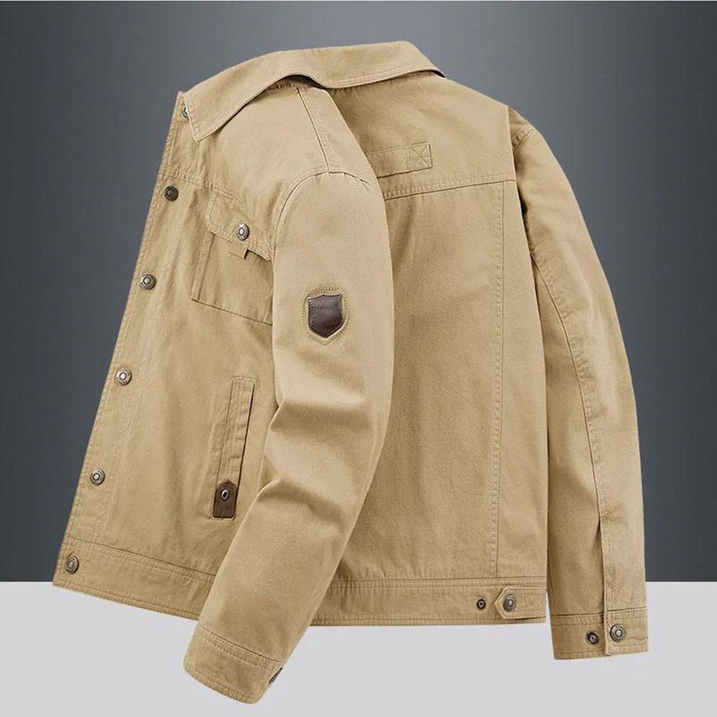 Men's Spring Lapel Collar Long-Sleeve Army Jacket Casual Loose-Fit Work Top Outerwear