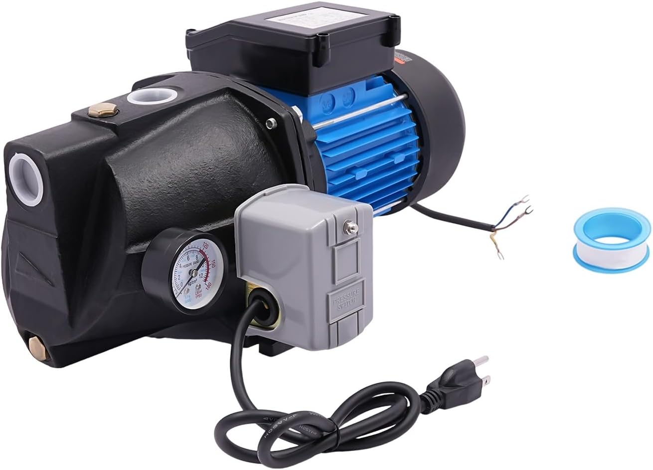 1 HP Shallow Well Pump with Ejector Kit - Cast Iron Jet Water Pump, Well Depth Up to 25ft, Automatic Pressure Switch, 110V Water Transfer Pump for Farm Lawn Garden (1 HP)