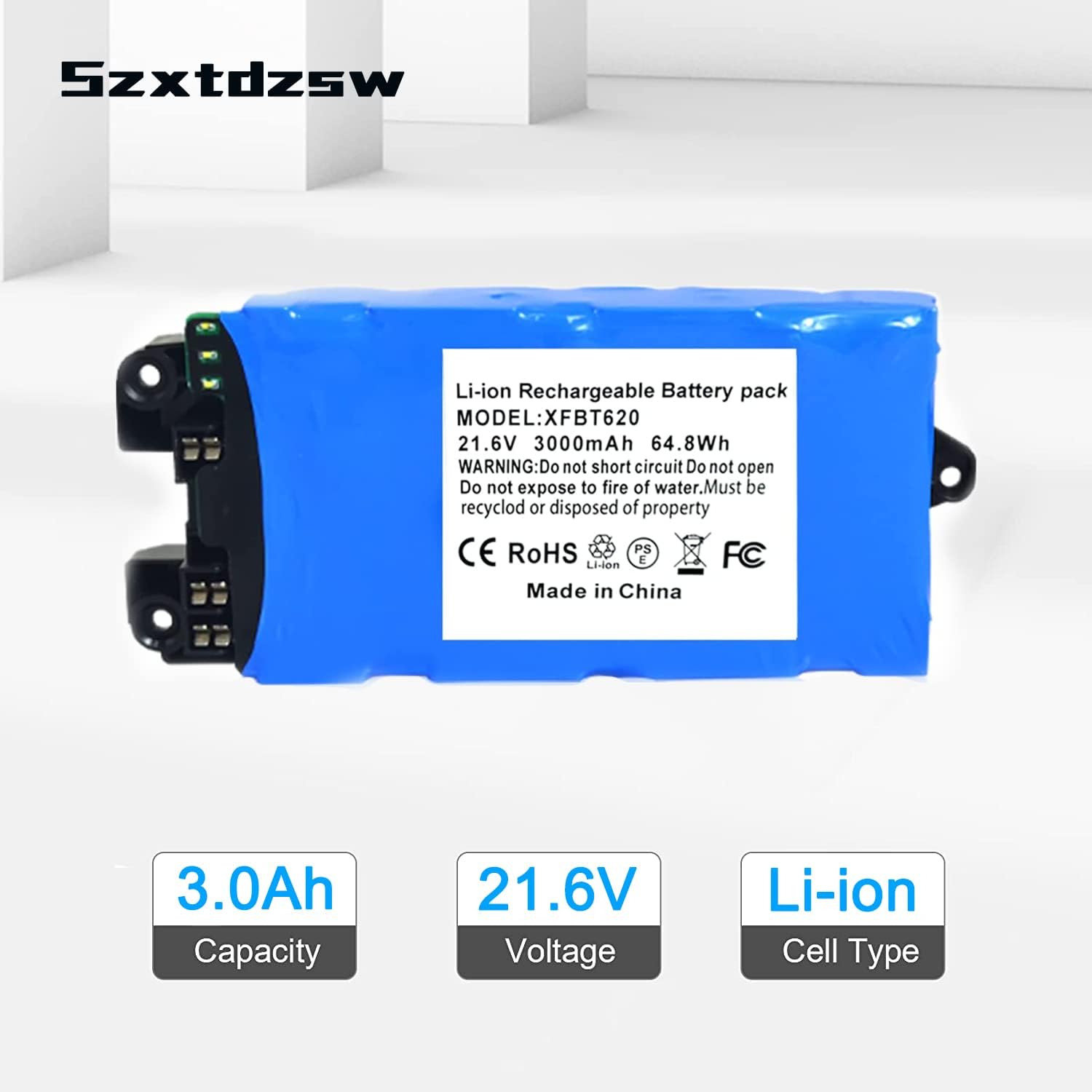 21.6V 3000mah Replacement for Shark XFBT620 Battery, Compatible with Shark IX140 IX141 IX141H IX142 IZ140 IZ140C IZ141C IZ142 UZ145 Cordless Vacuum Cleaner, Sky Blue