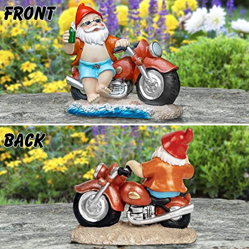 Lhocm Hawaiian Style Garden Gnomes Outdoor Decor -7.9" Motorcycle Beach Gnome For Spring And Summer Garden Decor - Perfect For Patio, Lawn, Yard, Balcony And Home - Funny Housewarming Gifts #TOP5