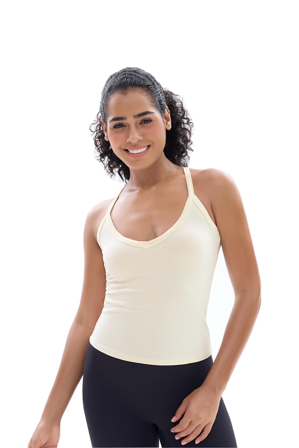 YAMILI Workout Tops for Women Casual Racerback Basic Tank 2025 Summer Camisole V Neck Slim Fit Ribbed Sleeveless Top